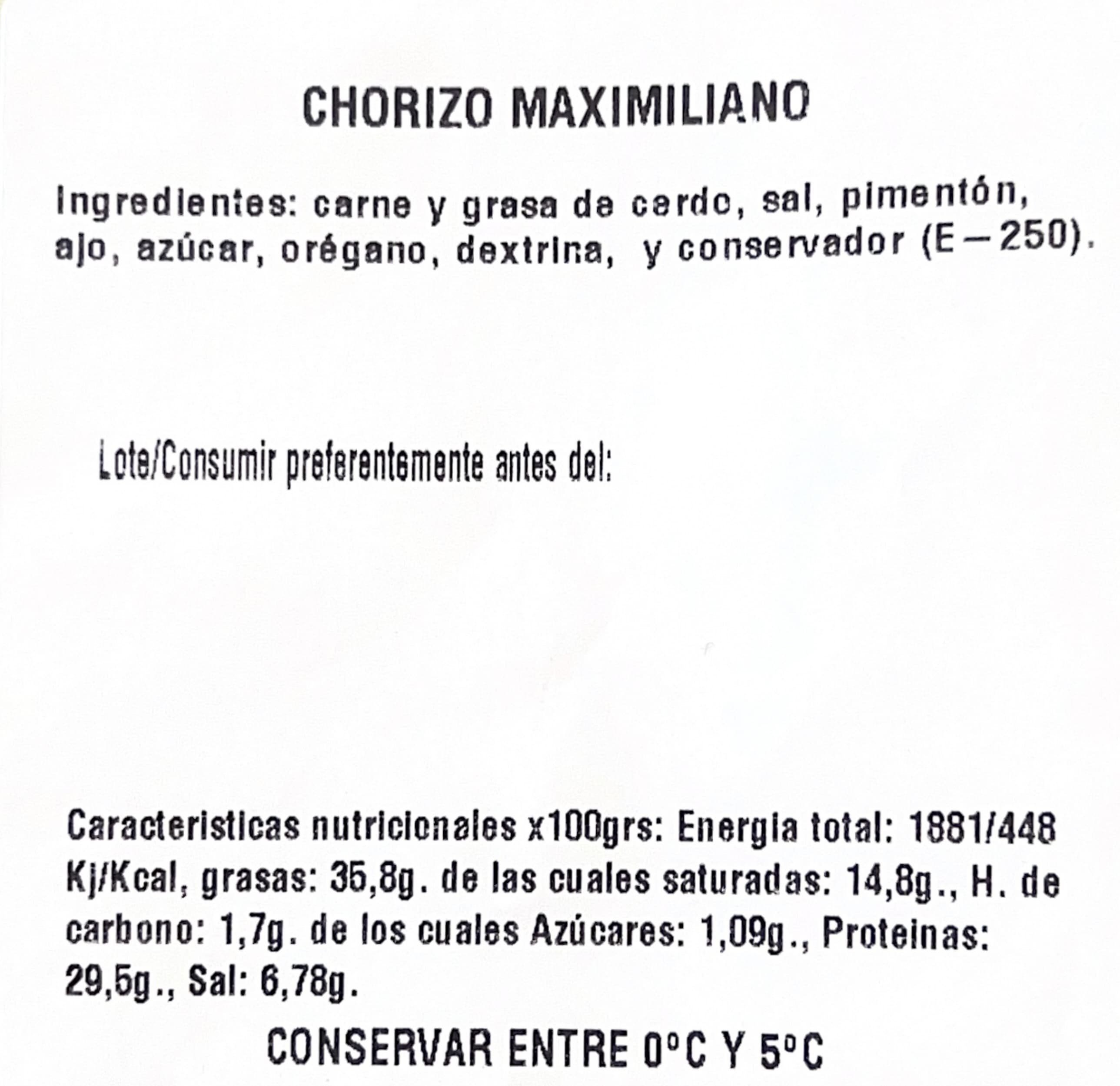 Chorizo Maximiliano 1/2 pieza de 600gr