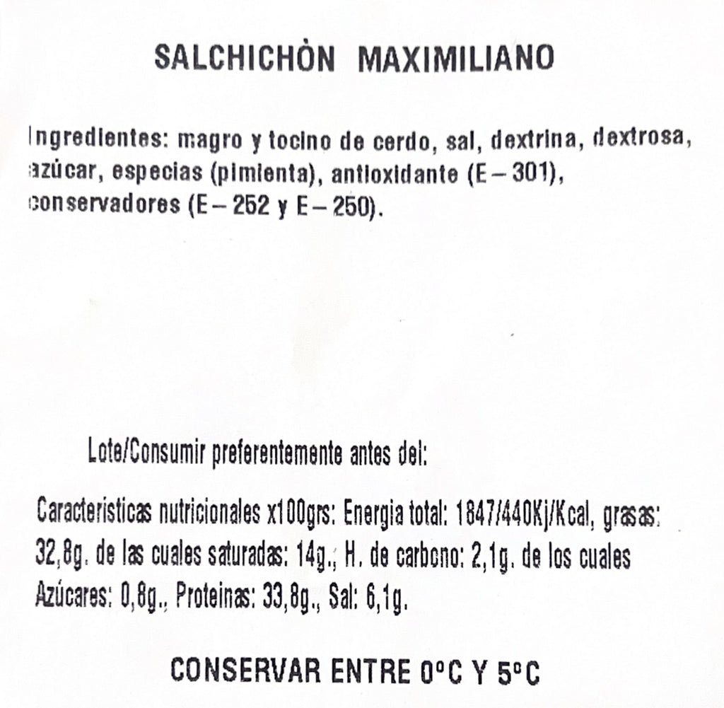 Salchichón Maximiliano 1/2 pieza de 600gr